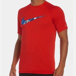 NIKE Swim Men's Short Sleeve Hydroguard Shirt Color Red Size Medium